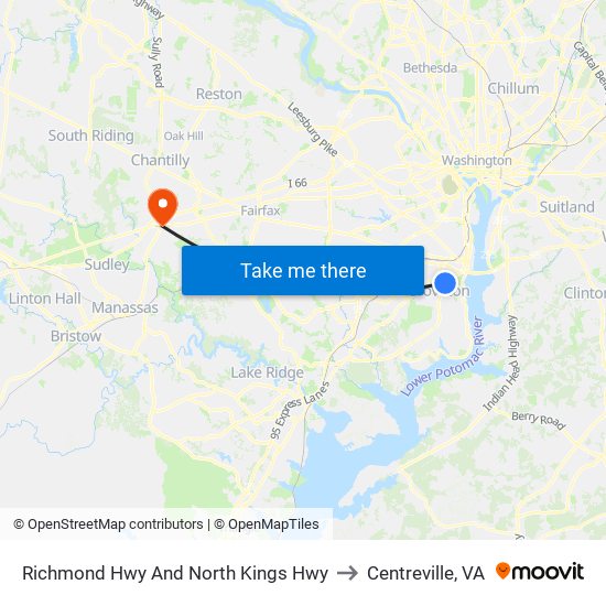 Richmond Hwy And North Kings Hwy to Centreville, VA map