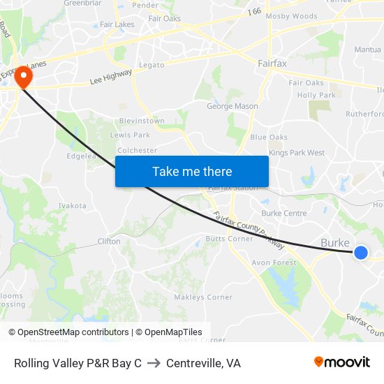 Rolling Valley P&R Bay C to Centreville, VA map