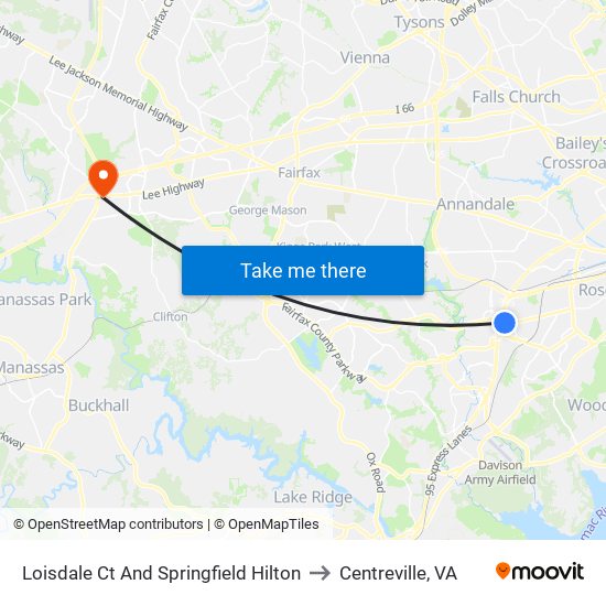 Loisdale Ct And Springfield Hilton to Centreville, VA map