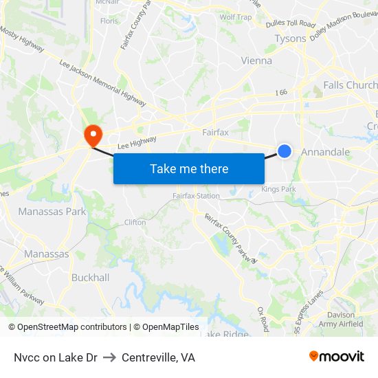 Nvcc on Lake Dr to Centreville, VA map