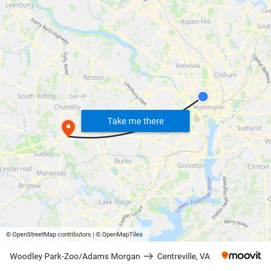 Woodley Park-Zoo/Adams  Morgan to Centreville, VA map