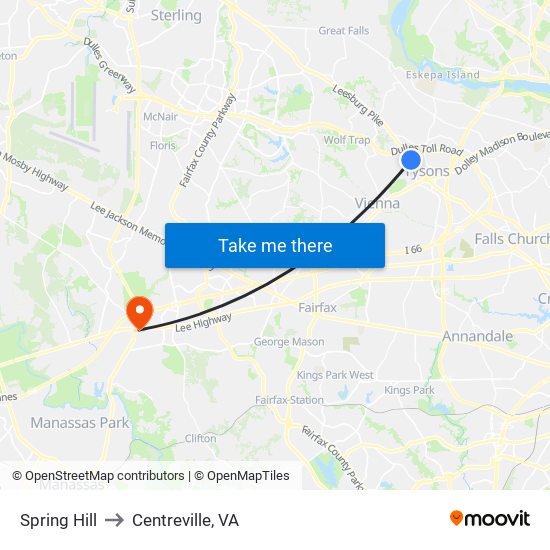 Spring Hill to Centreville, VA map