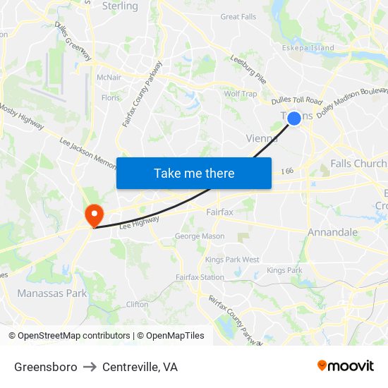 Greensboro to Centreville, VA map