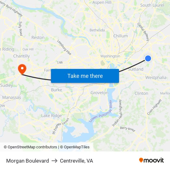 Morgan Boulevard to Centreville, VA map