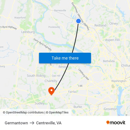 Germantown to Centreville, VA map