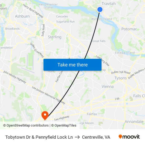 Tobytown Dr & Pennyfield Lock Ln to Centreville, VA map