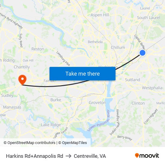 Harkins Rd+Annapolis Rd to Centreville, VA map