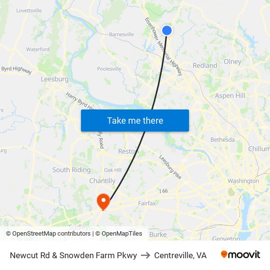 Newcut Rd & Snowden Farm Pkwy to Centreville, VA map