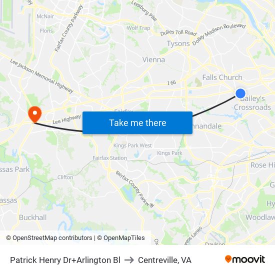 Patrick Henry Dr+Arlington Bl to Centreville, VA map