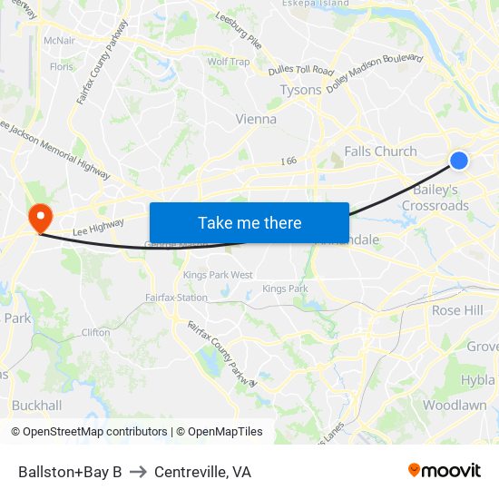 Ballston+Bay B to Centreville, VA map