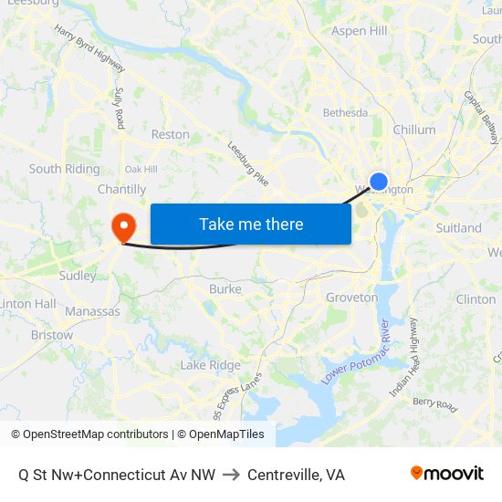 Q St Nw+Connecticut Av NW to Centreville, VA map
