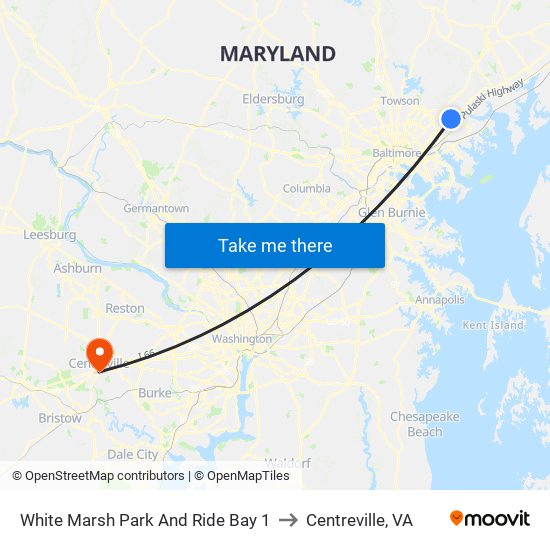 White Marsh Park And Ride Bay 1 to Centreville, VA map