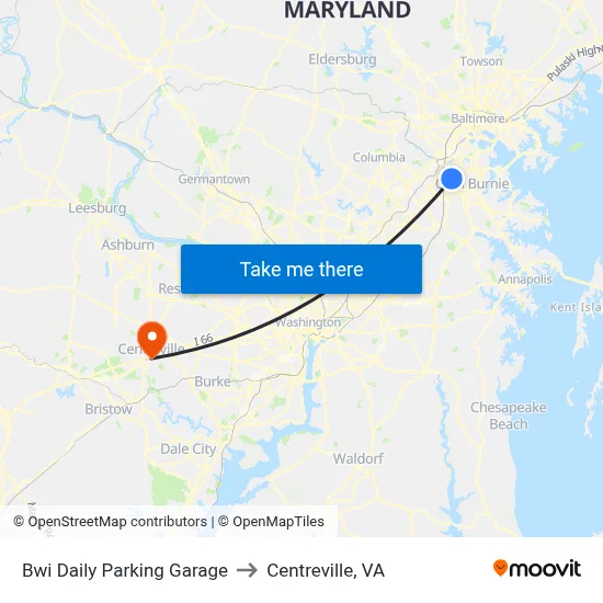 Bwi Daily Parking Garage to Centreville, VA map