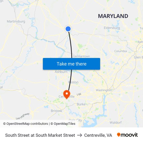 South Street at South Market Street to Centreville, VA map