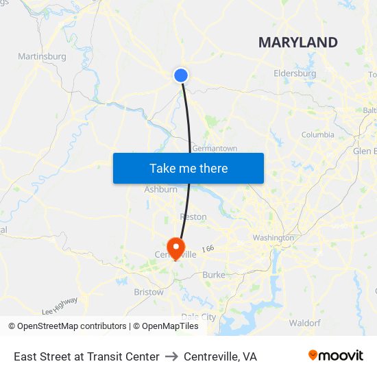 East Street at Transit Center to Centreville, VA map