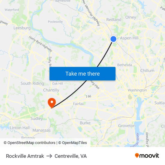 Rockville Amtrak to Centreville, VA map