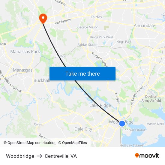 Woodbridge to Centreville, VA map