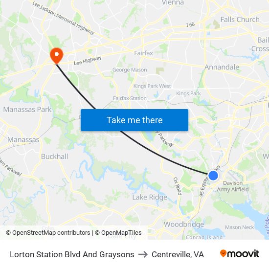 Lorton Station Blvd And Graysons to Centreville, VA map