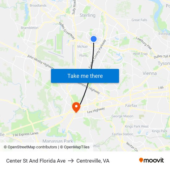 Center St And Florida Ave to Centreville, VA map