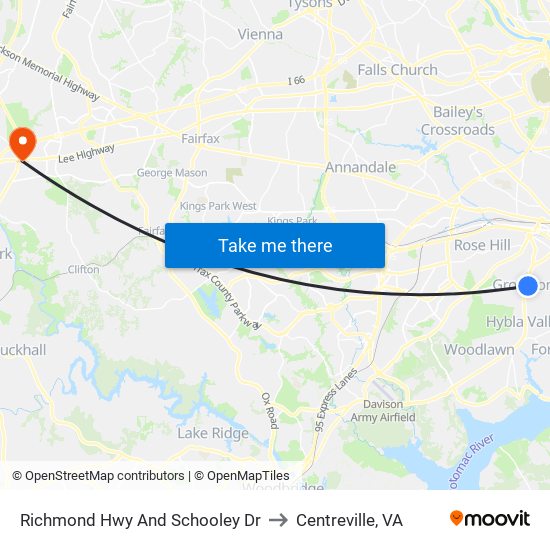 Richmond Hwy And Schooley Dr to Centreville, VA map