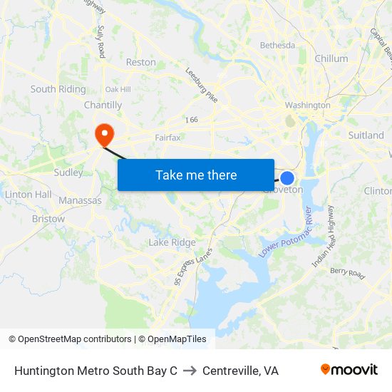 Huntington Metro South Bay C to Centreville, VA map