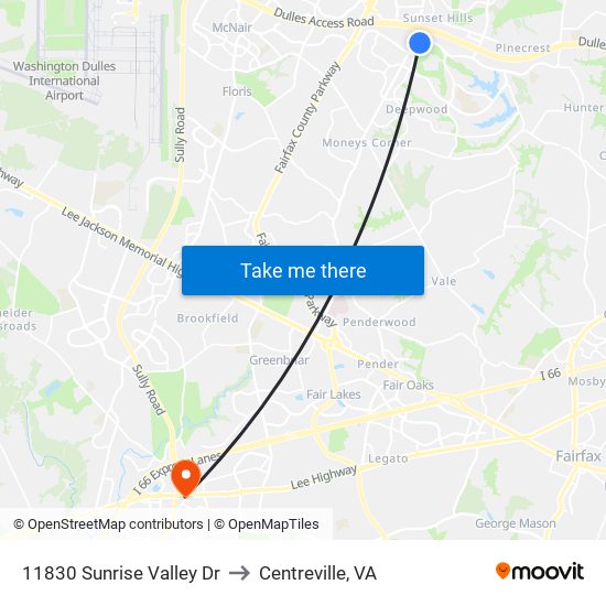 11830 Sunrise Valley Dr to Centreville, VA map