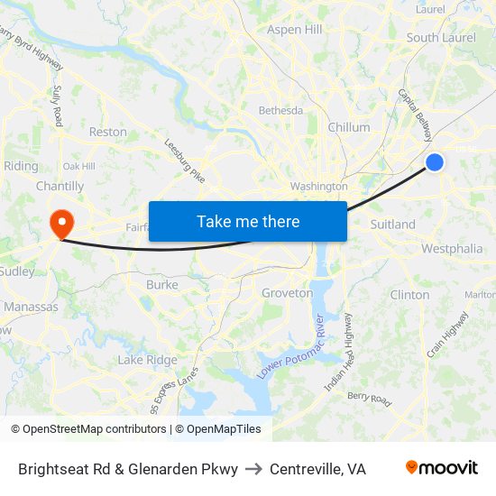 Brightseat Rd & Glenarden Pkwy to Centreville, VA map