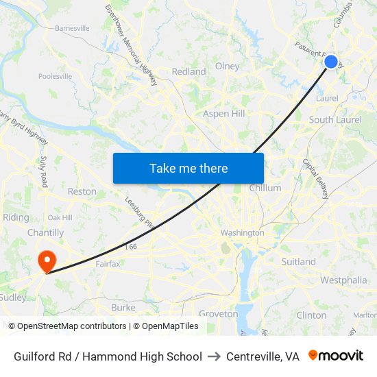 Guilford Rd / Hammond High School to Centreville, VA map