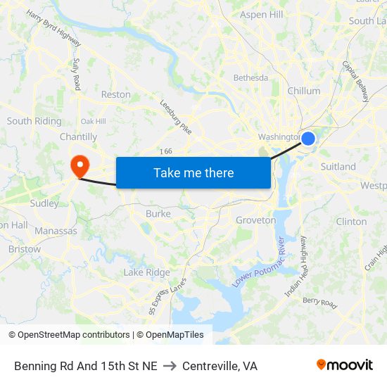 Benning Rd And 15th St NE to Centreville, VA map