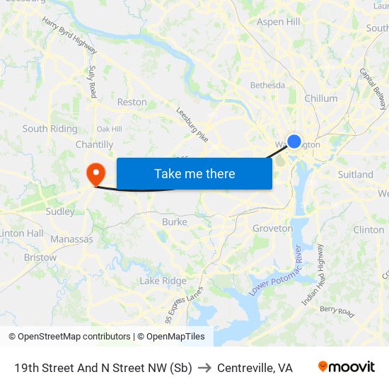 19th Street And N Street NW (Sb) to Centreville, VA map