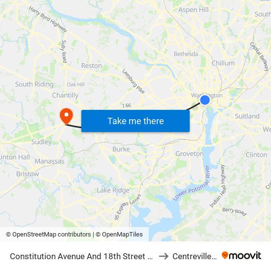 Constitution Avenue And 18th Street NW (Eb) to Centreville, VA map