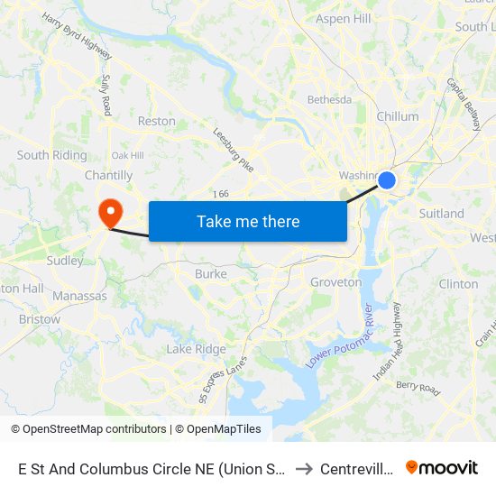 E St And Columbus Circle NE (Union Station) (Eb) to Centreville, VA map