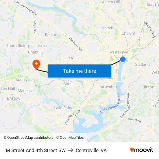 M Street And 4th Street SW to Centreville, VA map