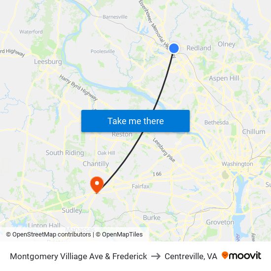 Montgomery Villiage Ave & Frederick to Centreville, VA map