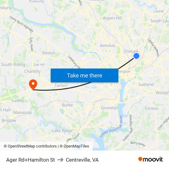 Ager Rd+Hamilton St to Centreville, VA map