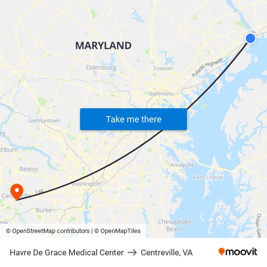 Havre De Grace Medical Center to Centreville, VA map