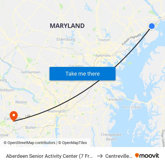 Aberdeen Senior Activity Center (7 Franklin St) to Centreville, VA map