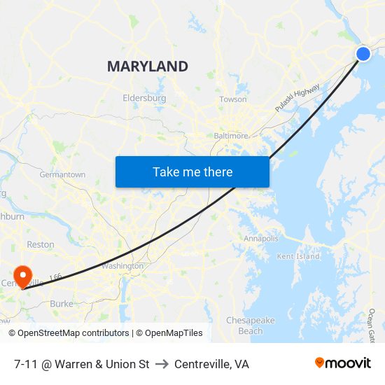 7-11 @ Warren & Union St to Centreville, VA map