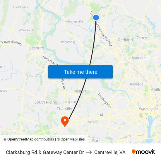 Clarksburg Rd & Gateway Center Dr to Centreville, VA map