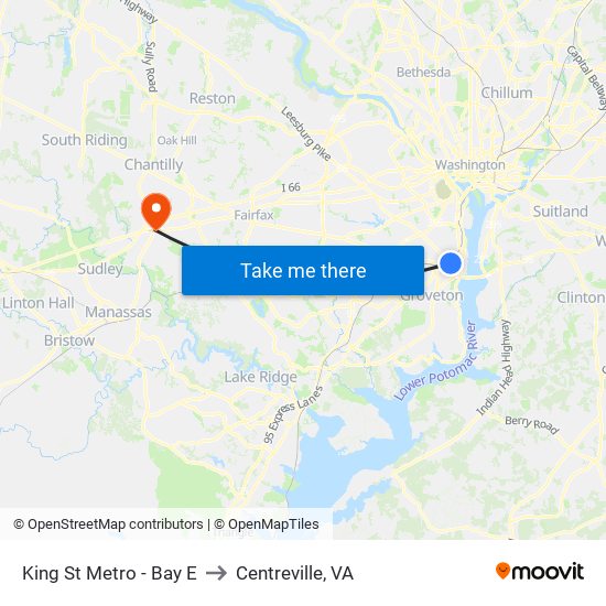 King St Metro - Bay E to Centreville, VA map