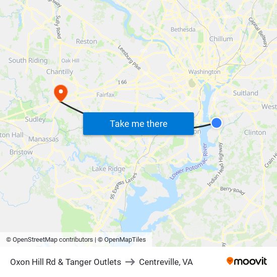 Oxon Hill Rd & Tanger Outlets to Centreville, VA map