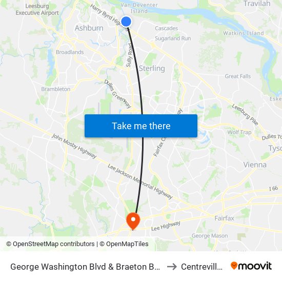 George Washington Blvd & Braeton Bay Terrace to Centreville, VA map