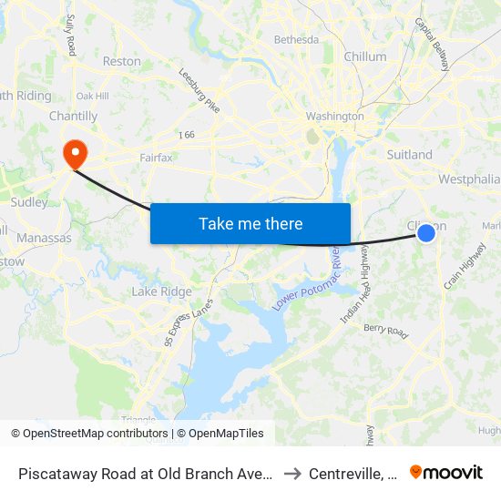 Piscataway Road at Old Branch Avenue to Centreville, VA map