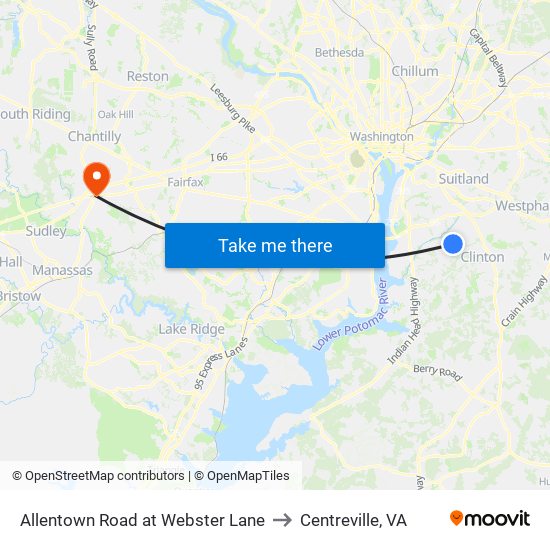 Allentown Road at Webster Lane to Centreville, VA map
