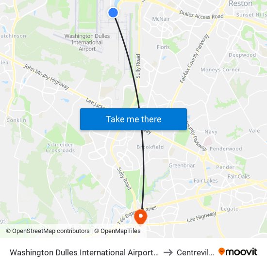 Washington Dulles International Airport Metrorail Station to Centreville, VA map