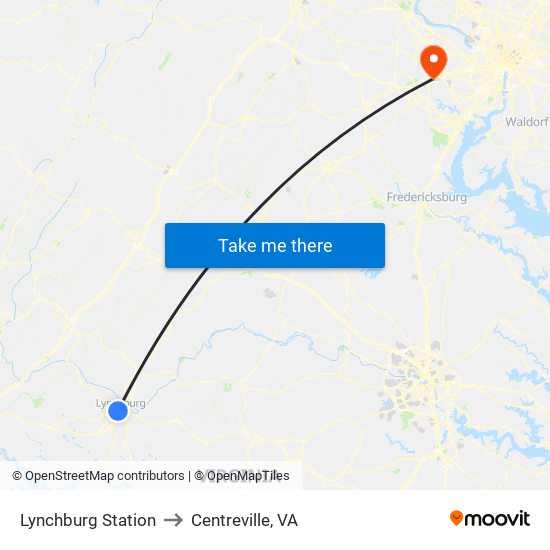 Lynchburg Station to Centreville, VA map