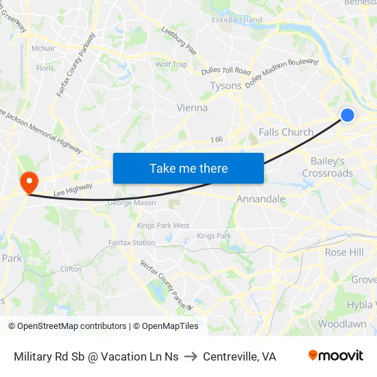 Military Rd Sb @ Vacation Ln Ns to Centreville, VA map