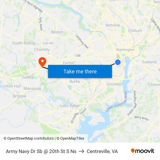 Army Navy Dr Sb @ 20th St S Ns to Centreville, VA map