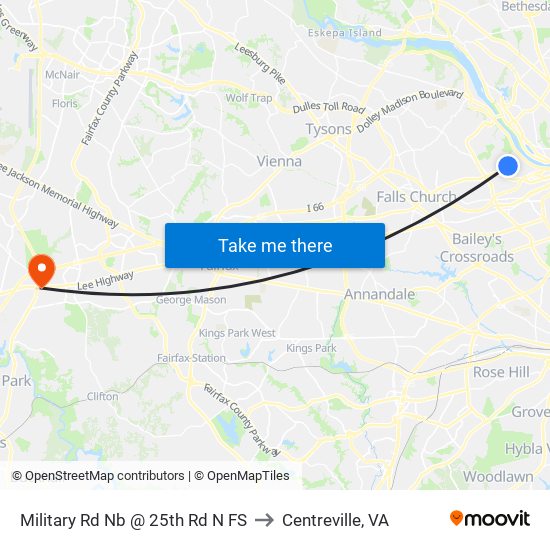 Military Rd Nb @ 25th Rd N FS to Centreville, VA map