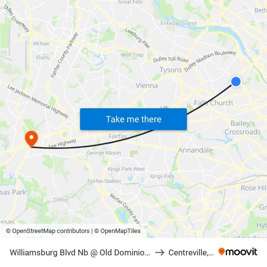Williamsburg Blvd Nb @ Old Dominion Dr FS to Centreville, VA map